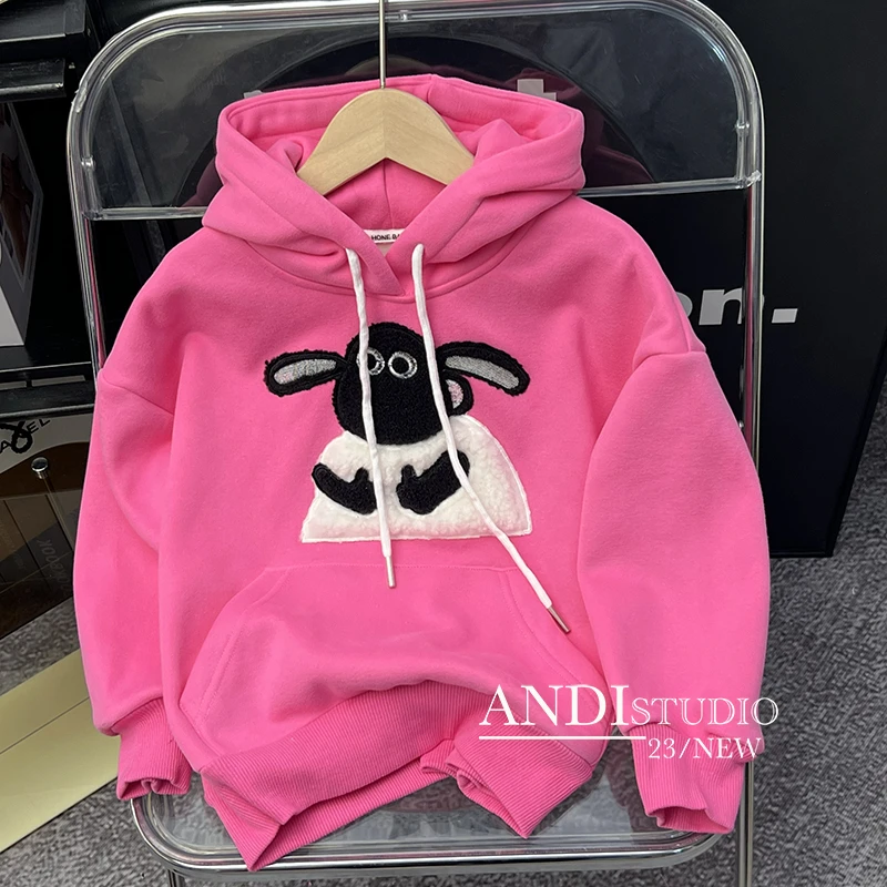 〖合作款〗订制春秋款中大童洋气小羊刺绣加绒连帽卫衣1811