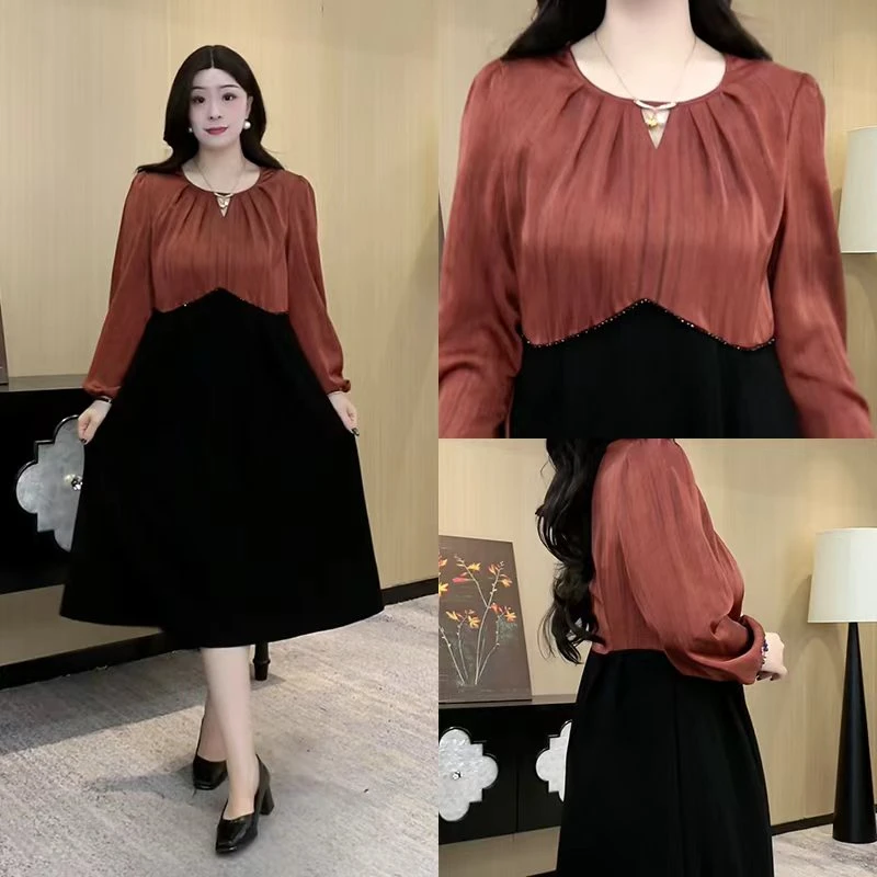 胖大盈定制大码宽松连衣裙2025新款设计感拼接遮肉显瘦裙子ZB6599