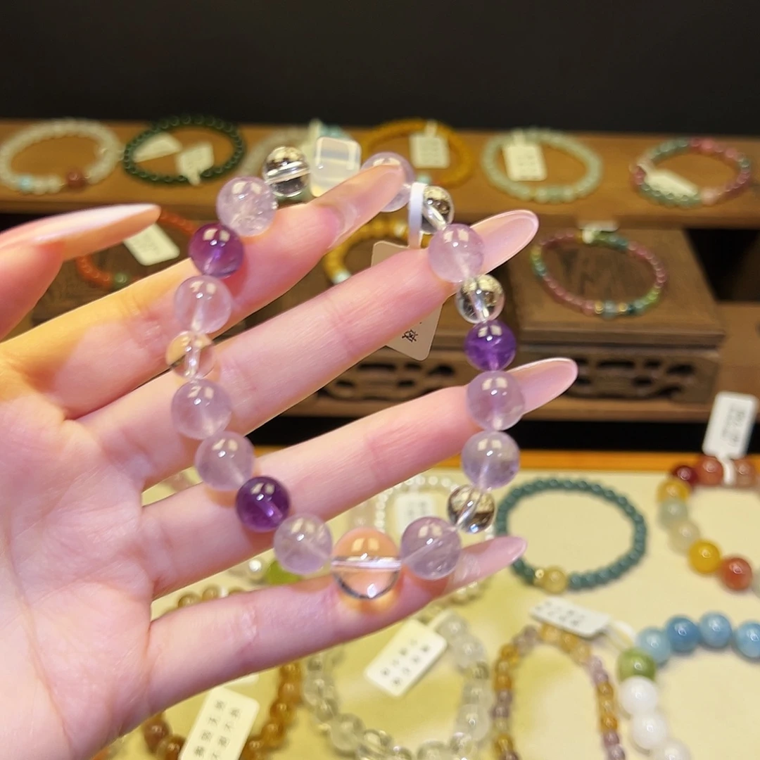 手串水晶银S925镀金镶嵌紫