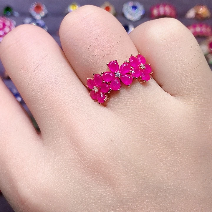 戒指红宝石银S925镶嵌