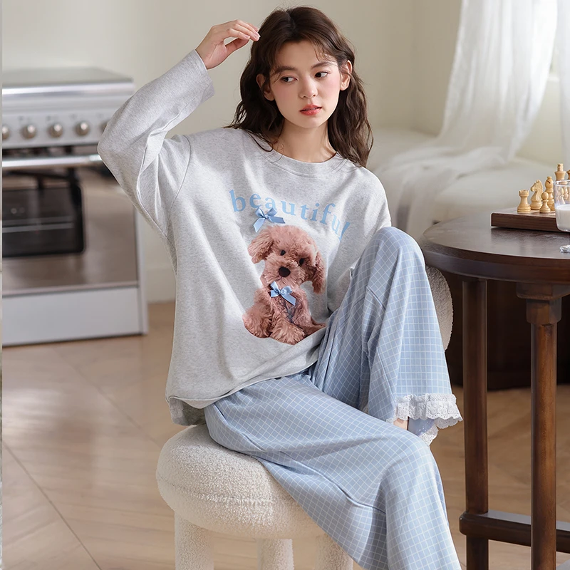 秋冬季2025新款睡衣精梳新疆棉休闲少女长袖春秋可外穿家居服套装