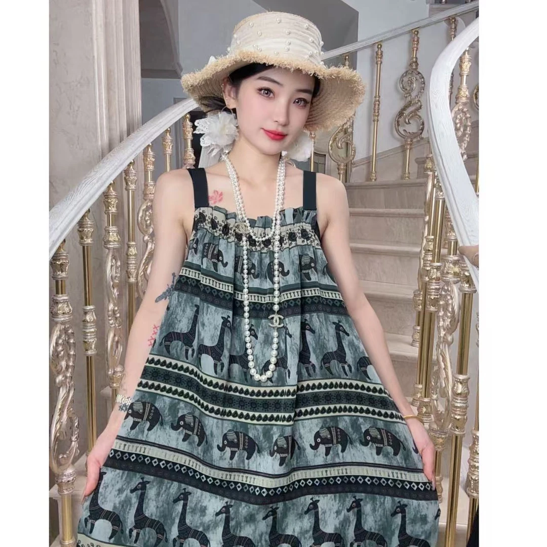 一老板【象与鹿蓝】春夏新款百搭时尚大码连衣裙碎花女装