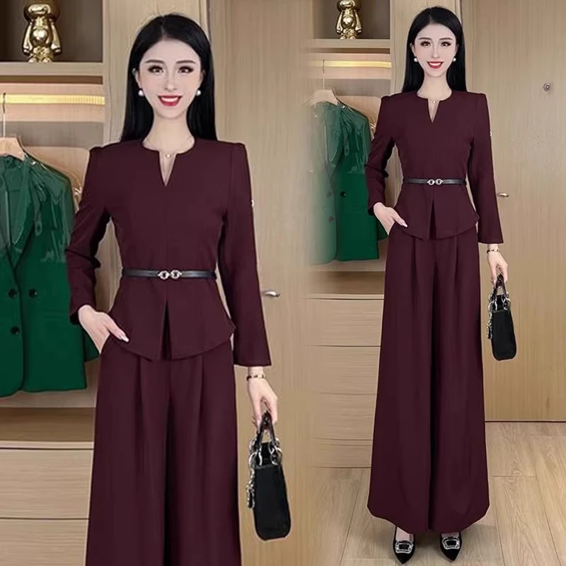 高级感时尚职业套装女春秋新款气质收腰上衣高腰阔腿裤时髦两件套