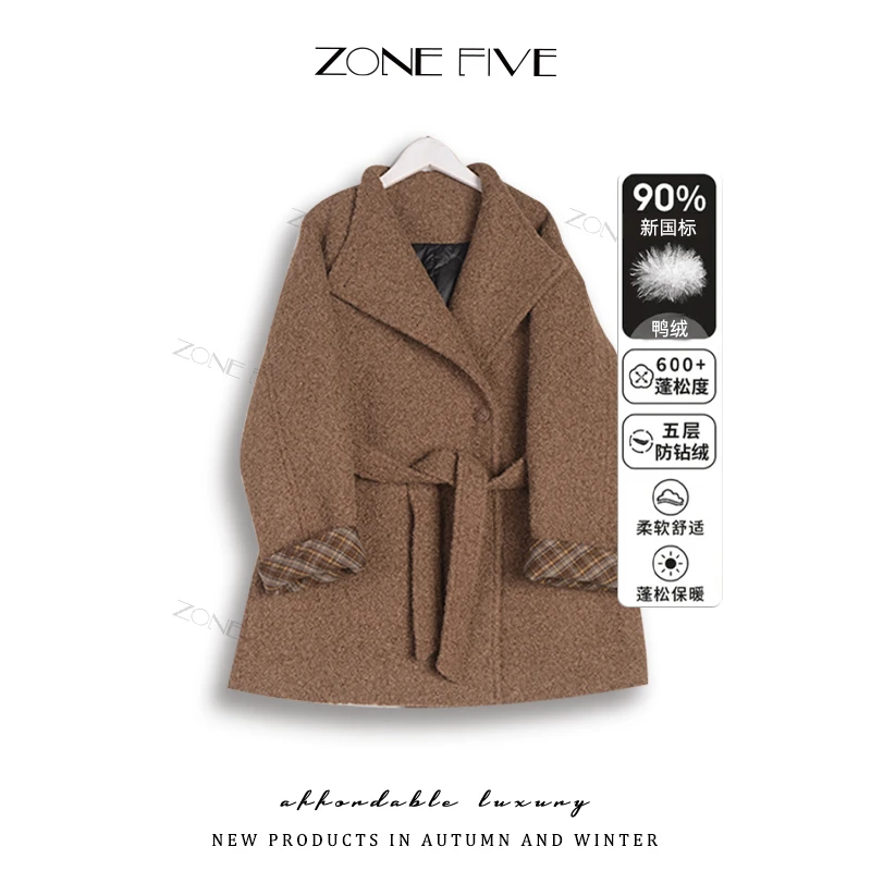 90白鸭绒【zonefive】韩版立领加厚羽绒服大衣外套24095