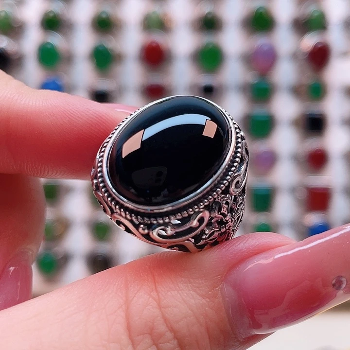 玛瑙/玉髓戒指银S925镶嵌