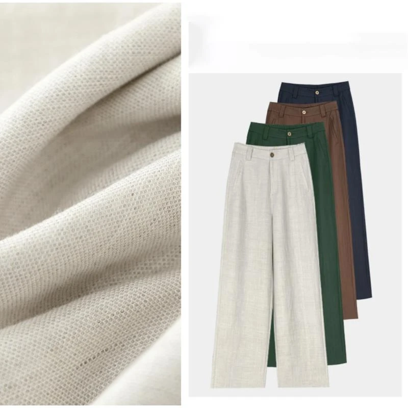 天丝亚麻夏季中高腰窄版直筒裤25018