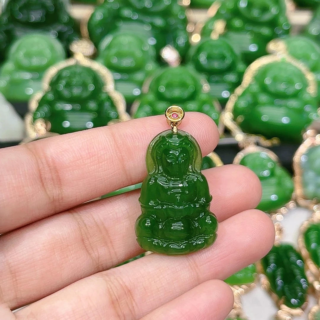 和田玉（碧玉）颈饰18K金镶嵌