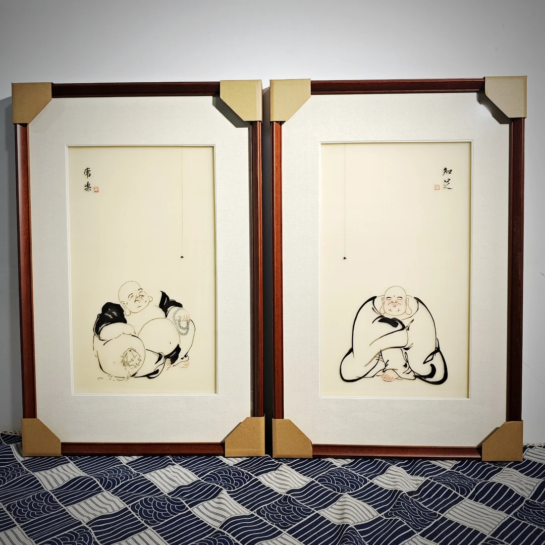 苏绣挂画知足常乐精工苏绣挂画纯手工刺绣单面绣