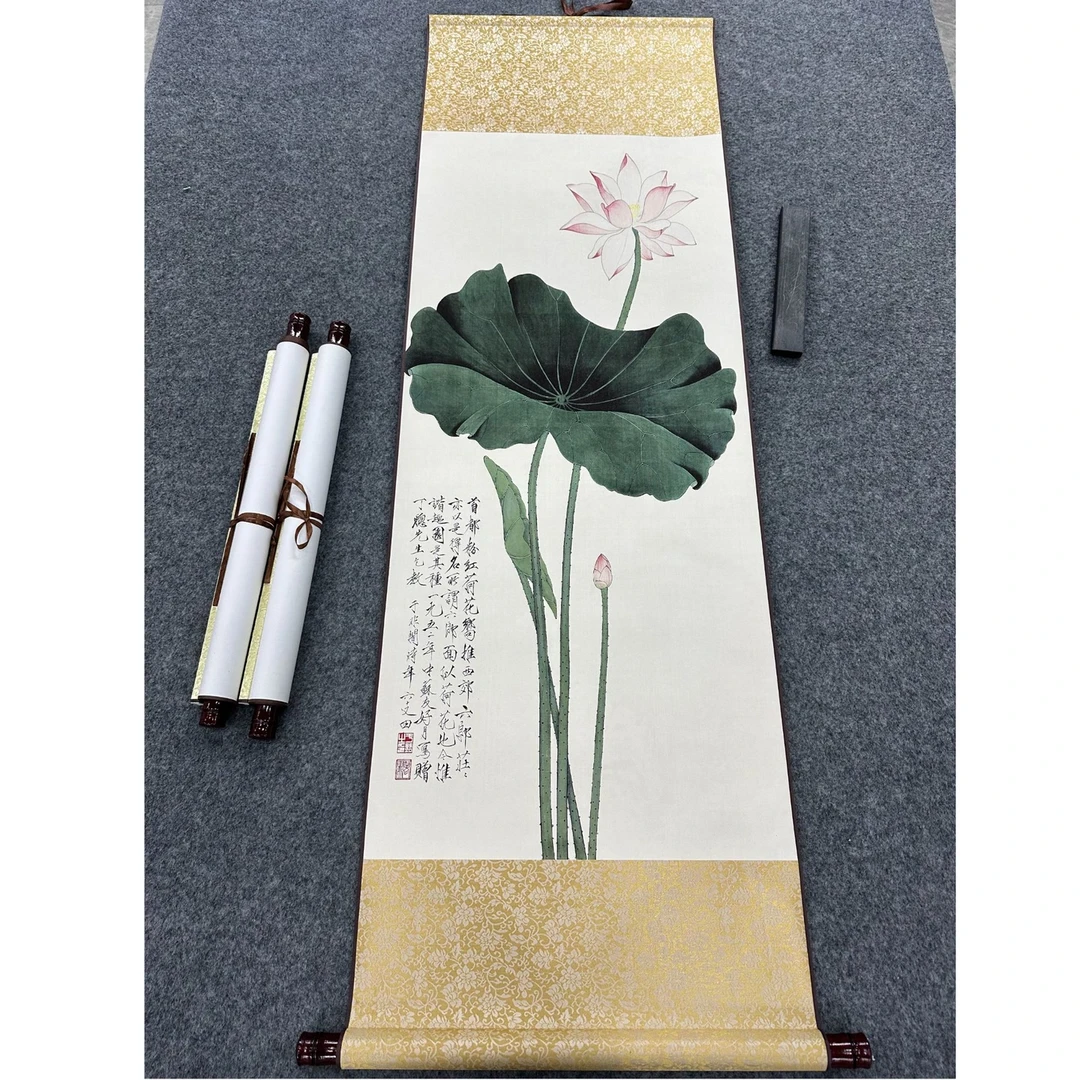 《粉白荷花》新中式字画挂画卷轴装饰画