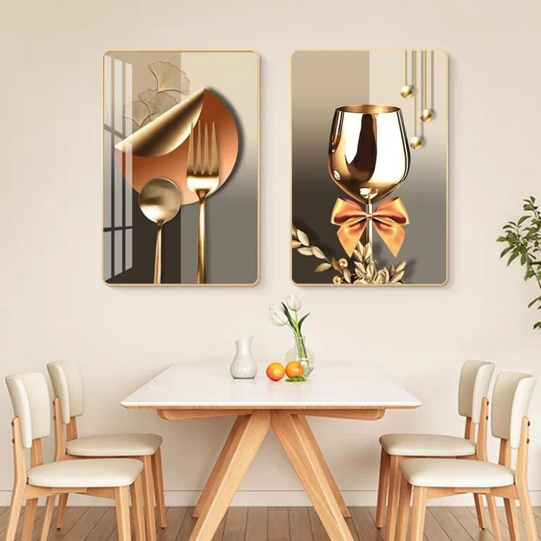 A011酒杯餐厅双联装饰画餐厅背景墙挂画厨房餐桌背景墙挂画捡漏