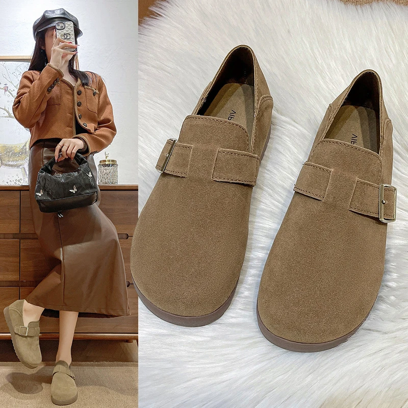 2025春夏季新款两穿勃肯鞋女春秋季软平底一脚蹬乐福豆豆鞋全包博