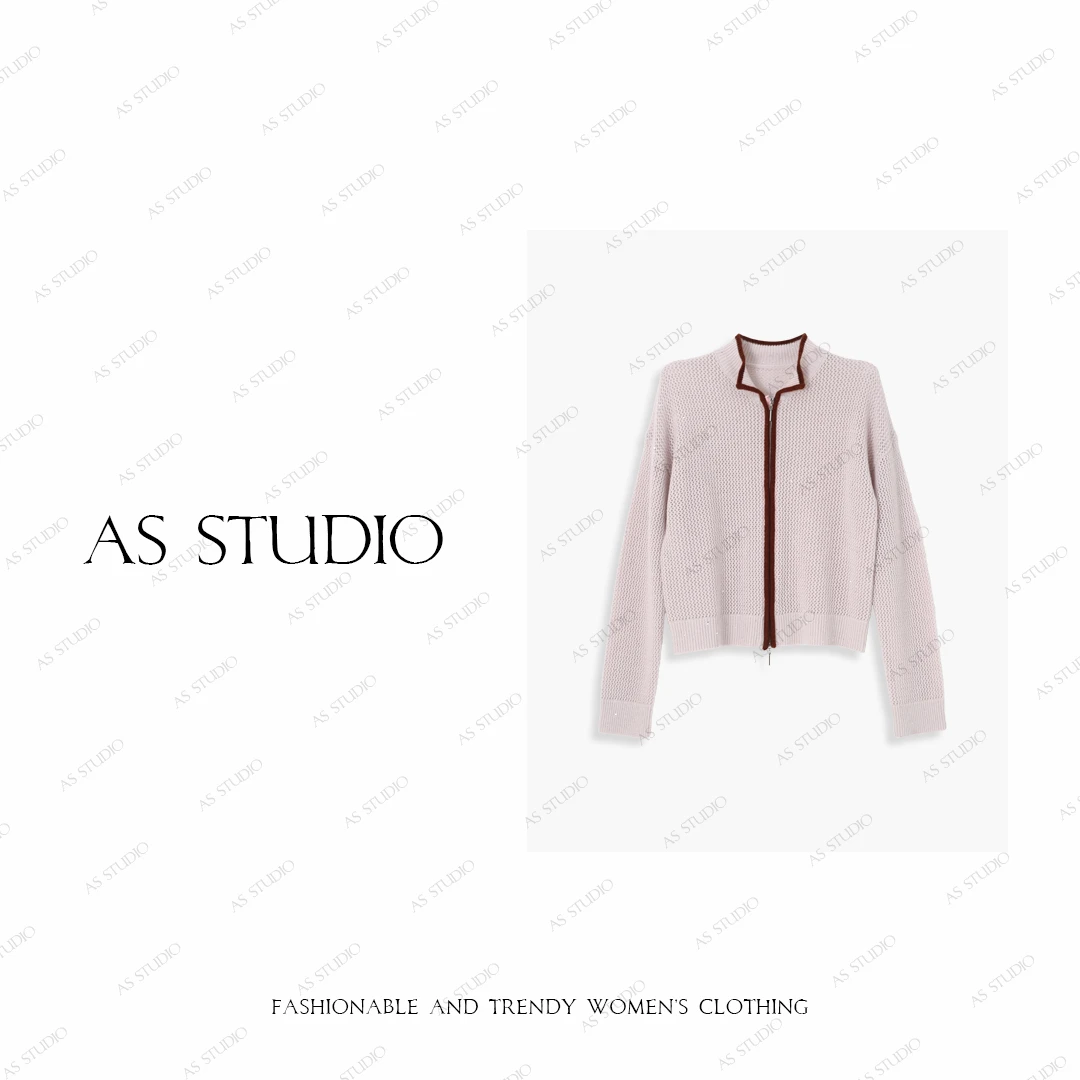 【AS窈君】25新缪系减龄撞色拼接镂空针织开衫AS25QXS02788