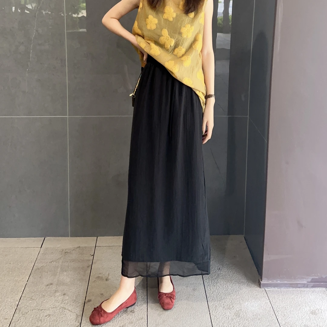 553极简黑色显瘦后开叉半身裙