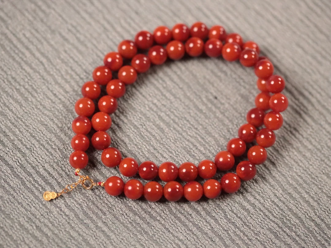 南红玛瑙【柿子红冰飘】8mm锁骨链【18k金：0.33g】