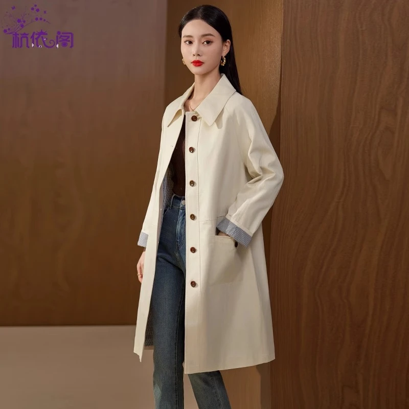 风衣女中长款2025新款春秋高级感小个子气质韩版休闲大气翻领外套