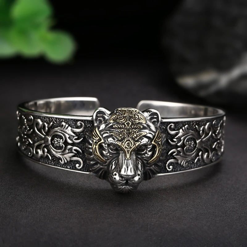 925银手镯 时尚复古老虎镯 男女同款流行饰品