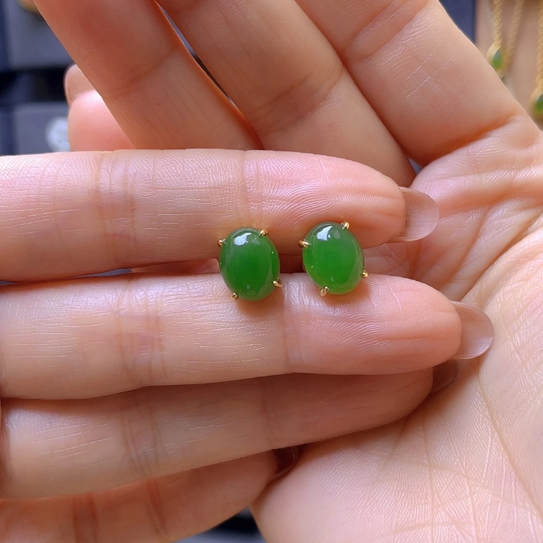 和田玉银S925镀金镶嵌耳饰