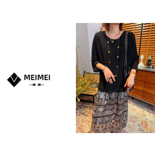 XMM.【人丝蕾丝中袖】时尚百搭潮流显瘦洋气宽松休闲气质夏季HZ9280