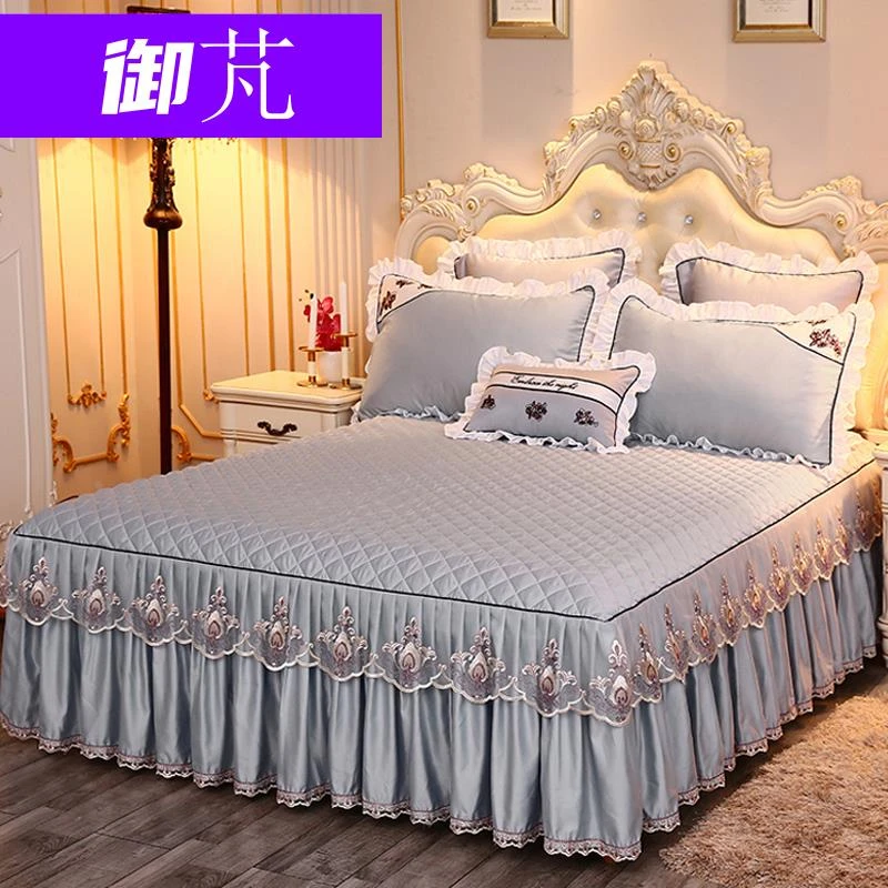 纯色韩版夹棉床裙单件裙式床罩蕾丝花边加厚1.5米1.8x2.0床套夏季