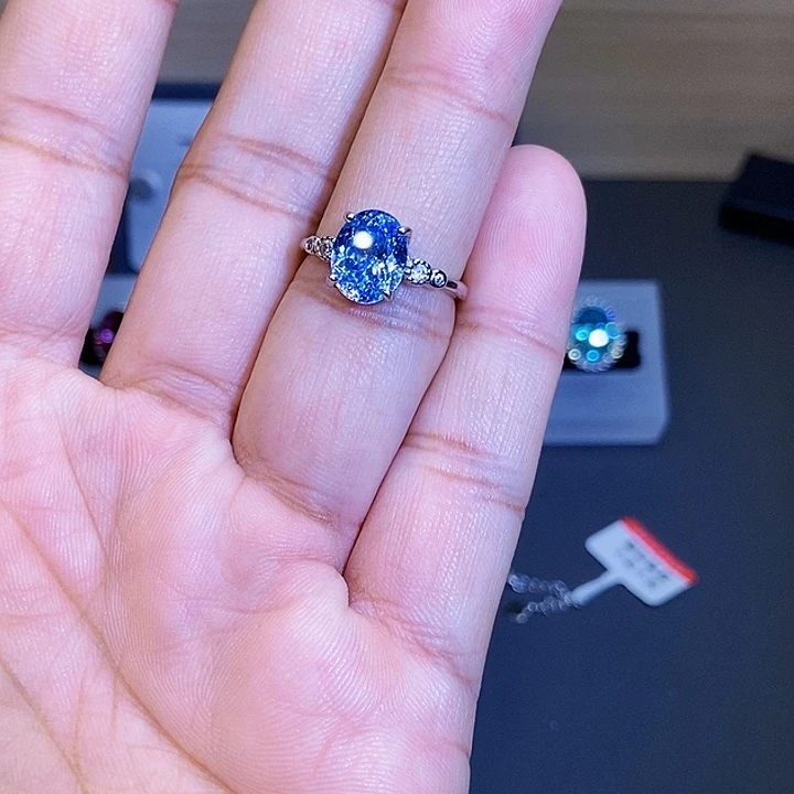 银S925镶嵌戒圈海蓝宝石