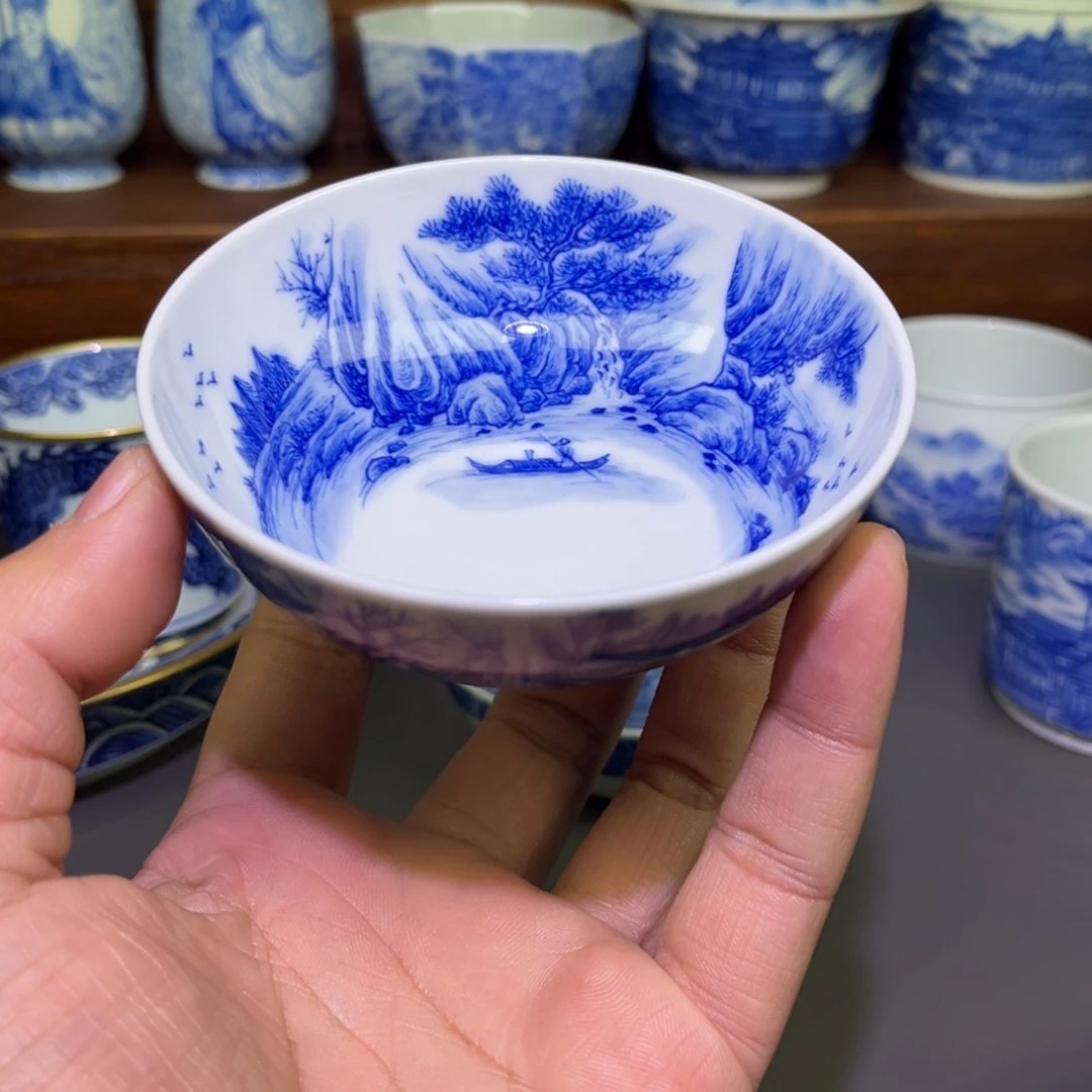 摆件陶手工手绘山水
