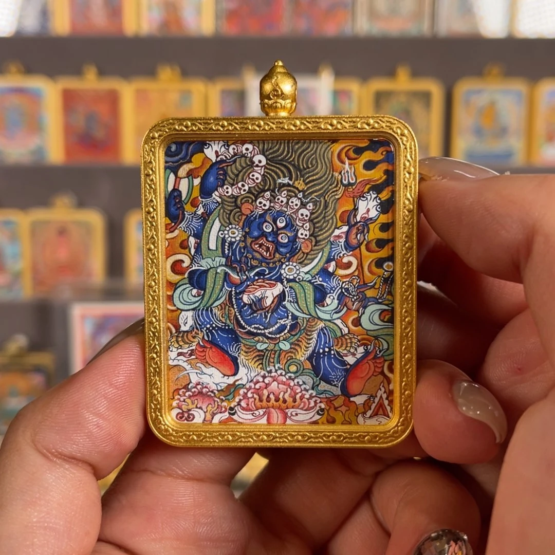 吊坠大黑天青海热贡唐卡