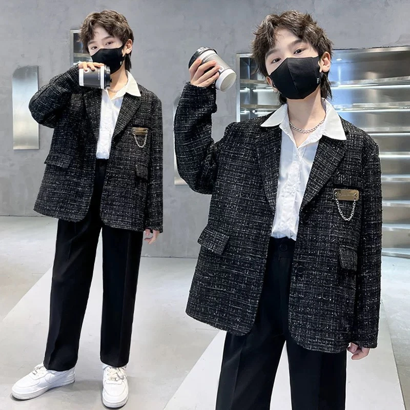 MK&UR.BV男童西服外套2025新款儿童秋季小香风秋装中大童西装套装