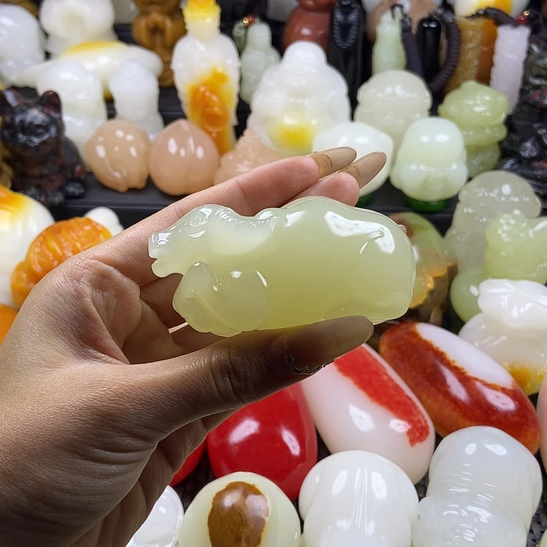 无花朵原石雕刻把件 牛