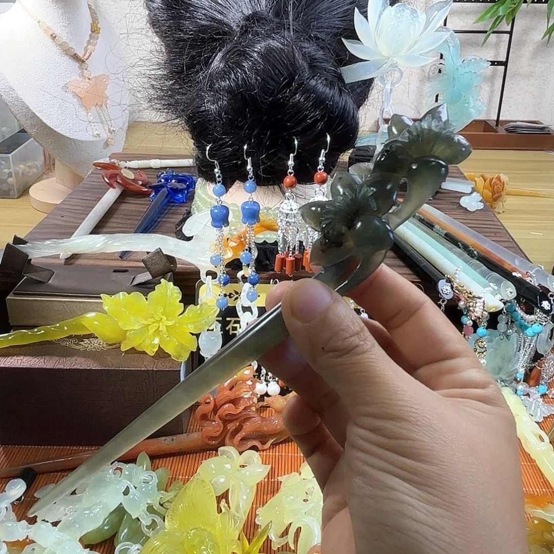 蛇纹石玉合金发饰