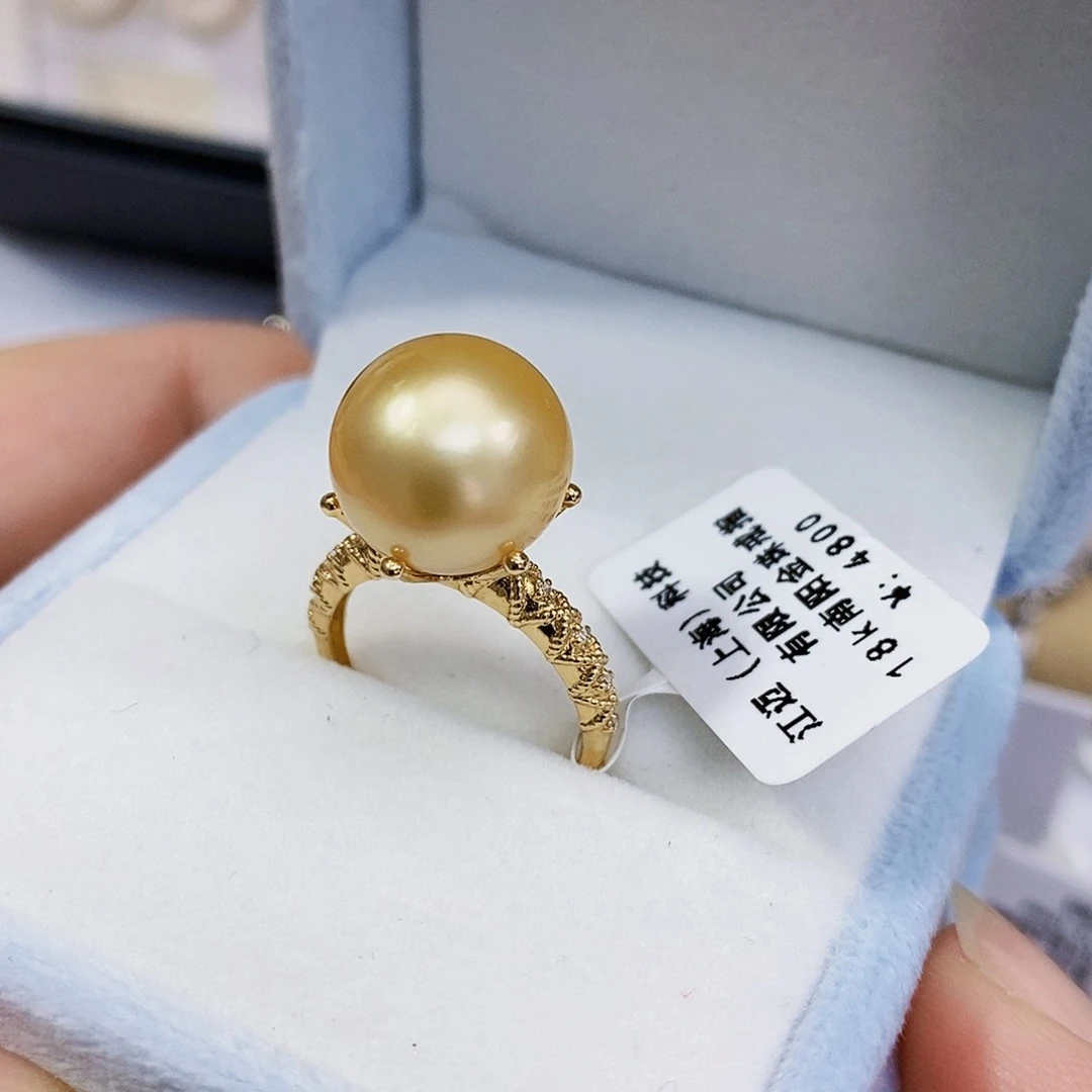 海水珍珠13mm南洋金珠正圆几乎无瑕18K金镶嵌晚*