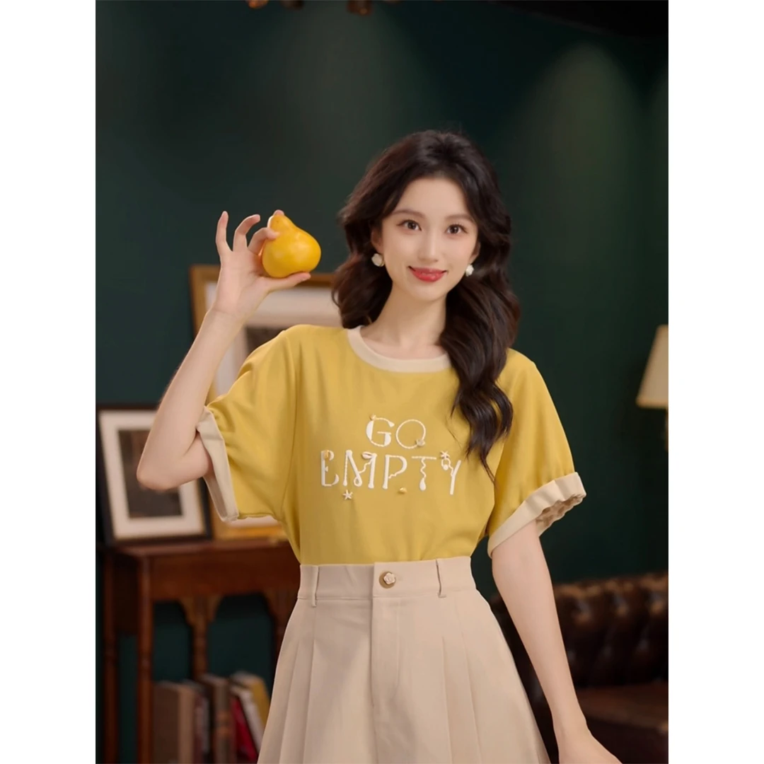 琦琦【小芒信】甜美休闲百搭小众短袖女夏季上衣YF1102577