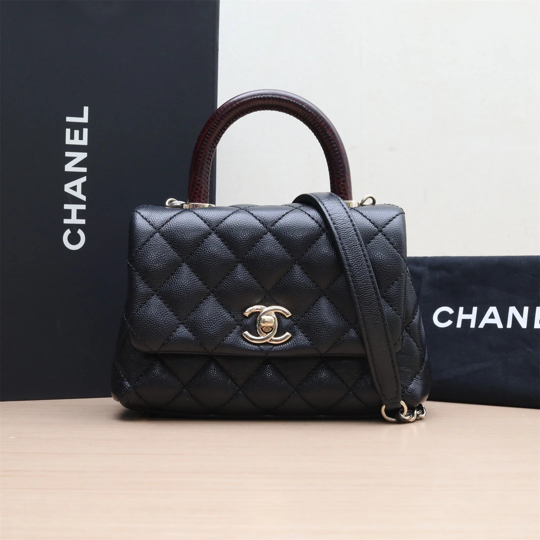 99新 Chanel/香奈儿 【双双】Coco Handle Mini 19cm蜥蜴压纹手柄