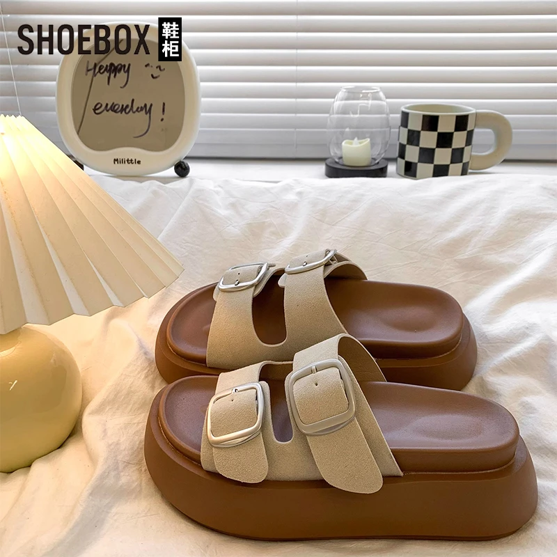 SHOEBOX勃肯凉拖鞋女外穿2025夏季新款松糕厚底小个子一字拖