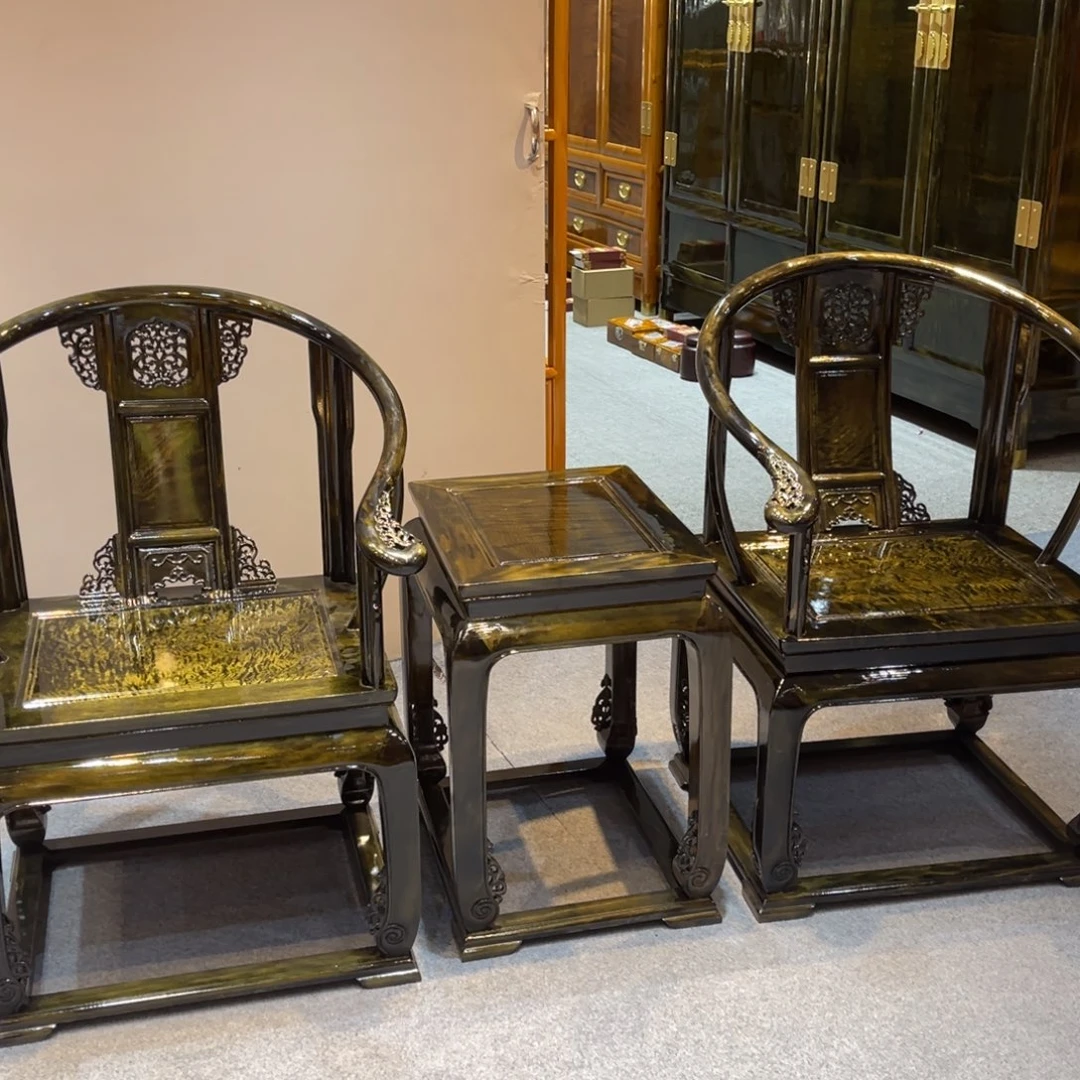 将***军乌木类成套家具皇宫椅三件套