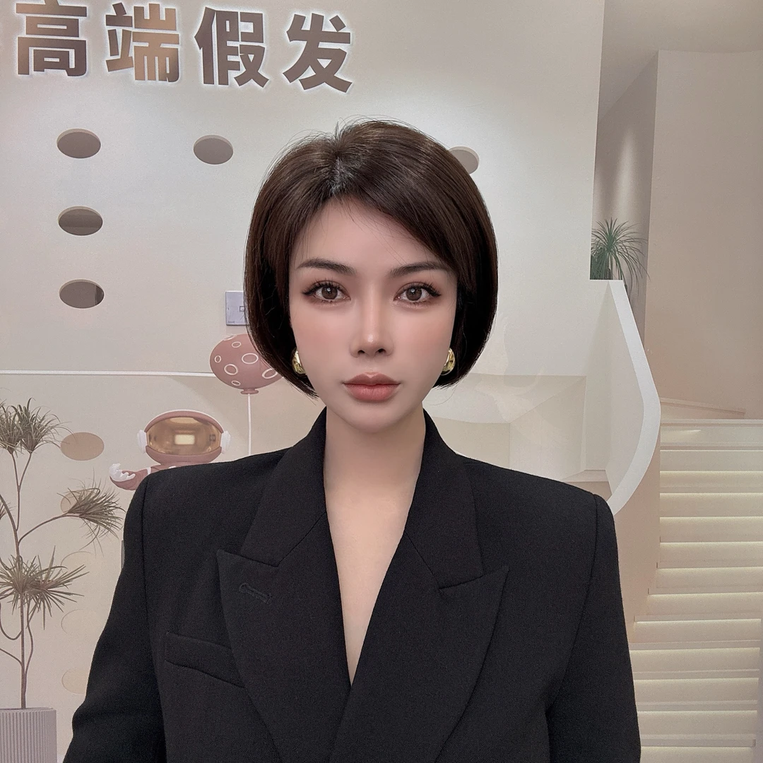偏分波波头全真发手工钩织手织假发纯手工自然舒适轻薄透气