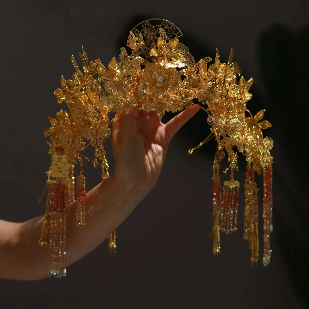 合金仿水晶婚庆饰品 12161金色中式大冠