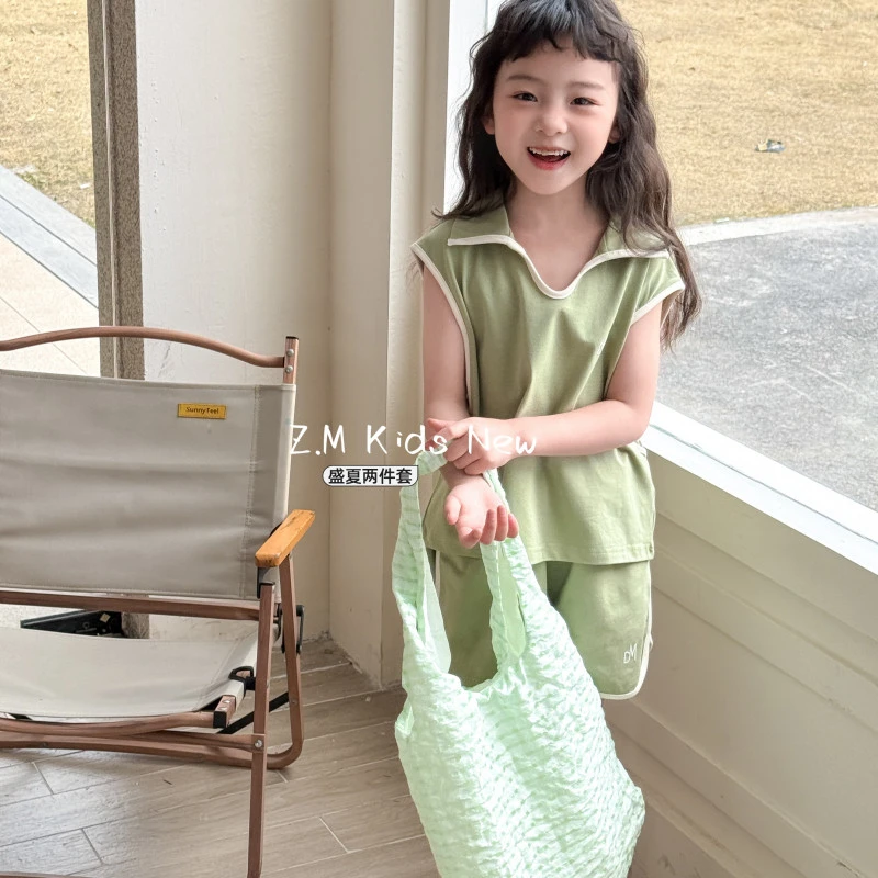 【盛夏】2025夏季儿童无袖背心运动短裤儿童两件套女童套装X-25260