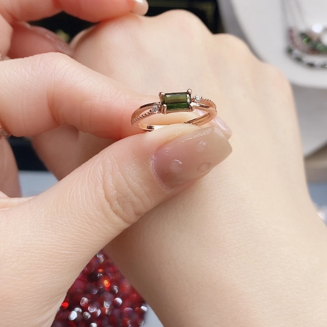 银S925镶嵌戒指碧玺戒指