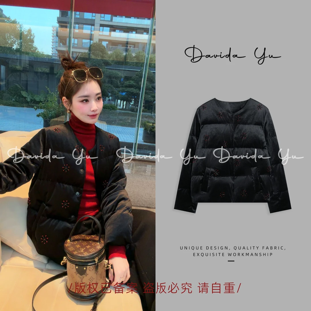 Davida Yu【火焰】丝绒鹅绒服原创手工缝制保暖长袖外套 BK1076