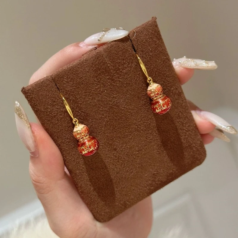 轻奢法式复古新中式红色祥云葫芦耳钩轻奢ED062