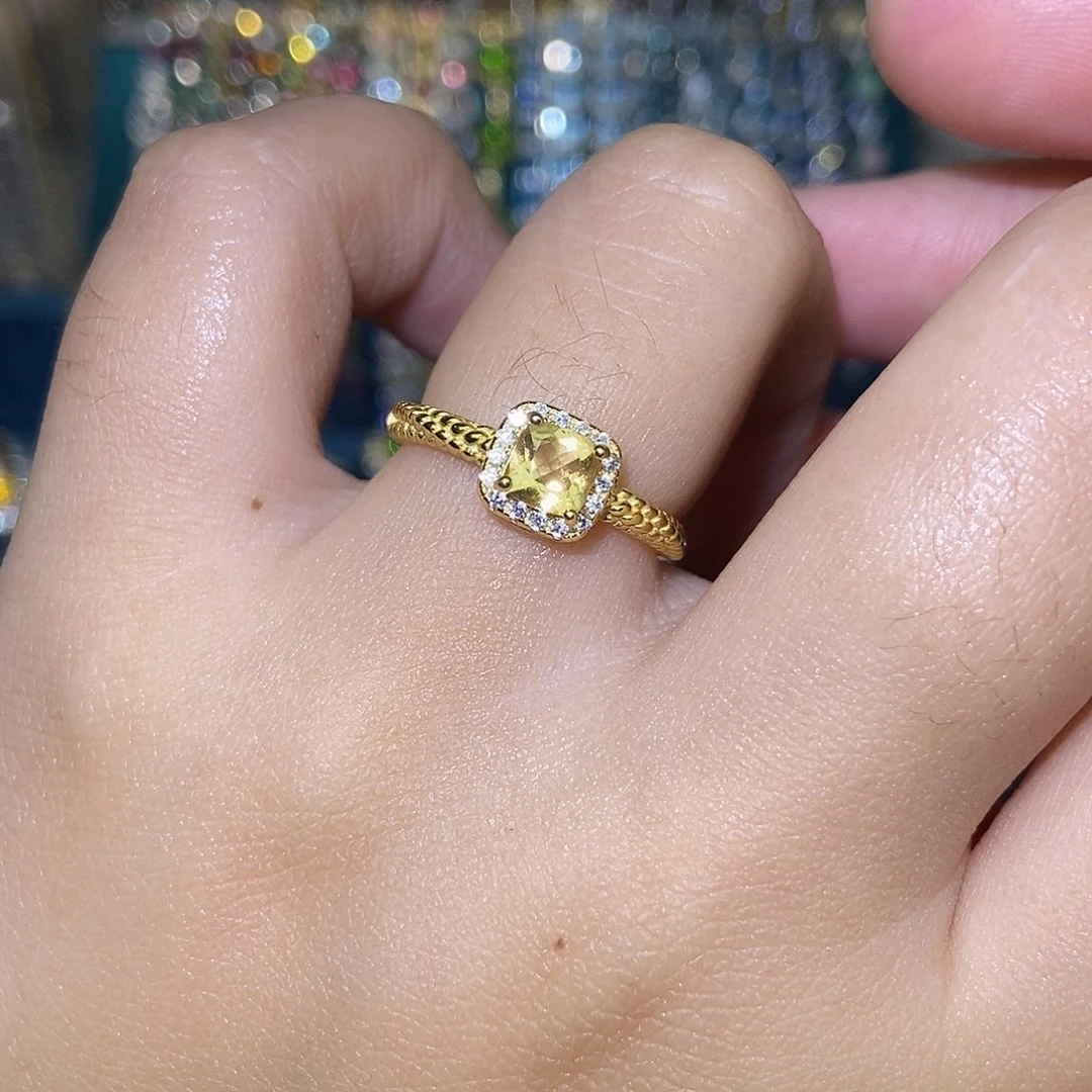 黄晶戒指银S925镶嵌