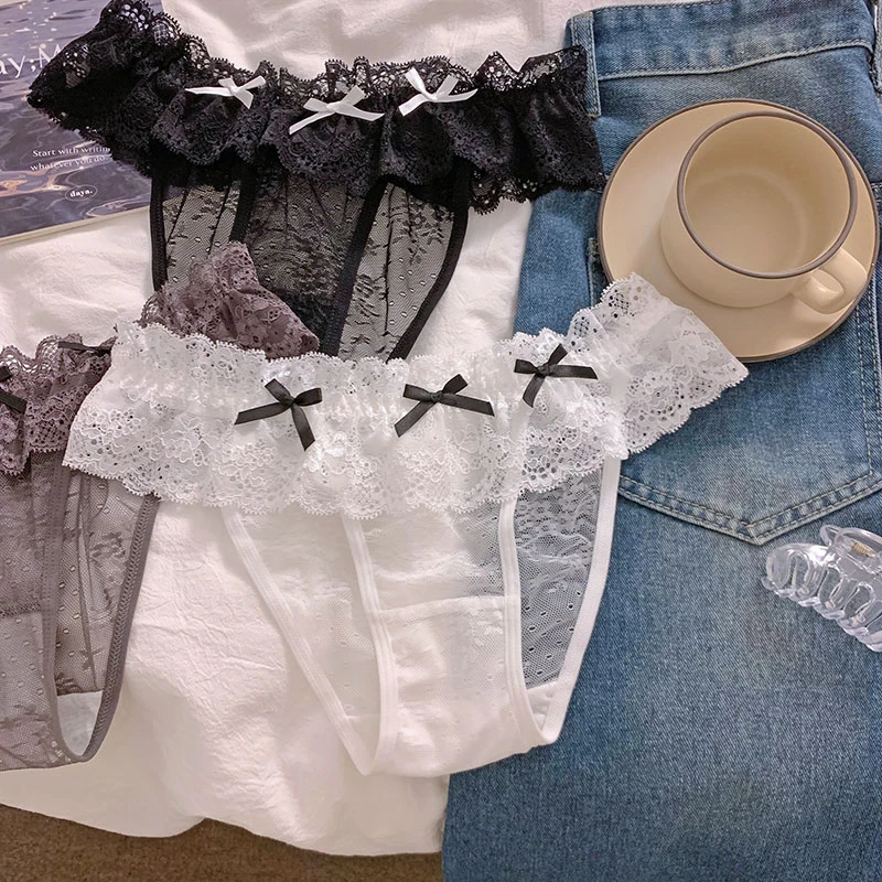 纯欲小众蝴蝶结蕾丝内裤女性感禁欲系透气三角裤可爱女生内裤拼接