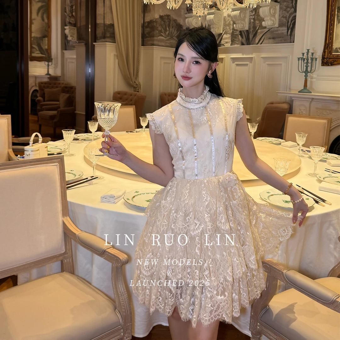 LRL【天鹅蕾丝梦】原创设计师款名媛公主风蕾丝连衣裙RL20250032