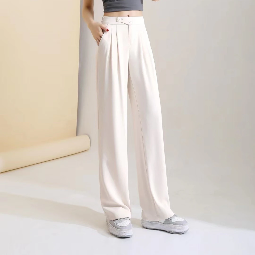 5388高腰常规款女时尚女士冰凉丝阔腿裤微弹力西装裤休闲裤