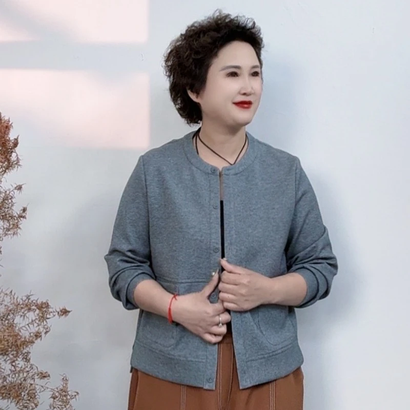 春秋款大码时尚卫衣休闲外套女妈妈洋气2025新款上衣服绿色中式