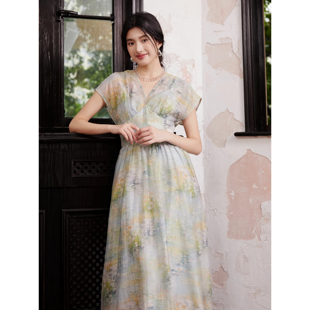 【睡莲】D25 春夏时尚气质轻奢短袖连衣裙389-999-W24SL60A