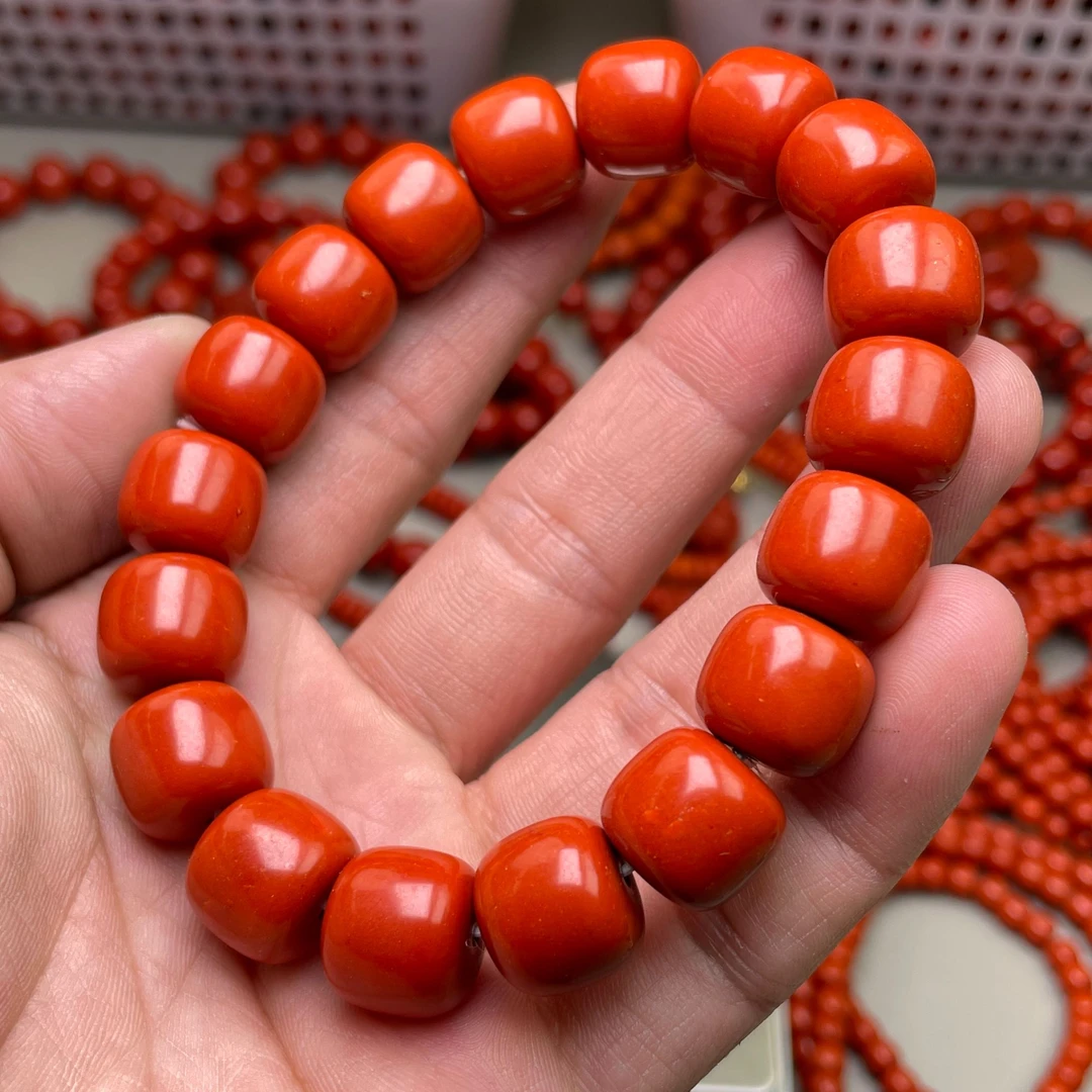 B9 川料南红卡14+柿子红精工老型手链