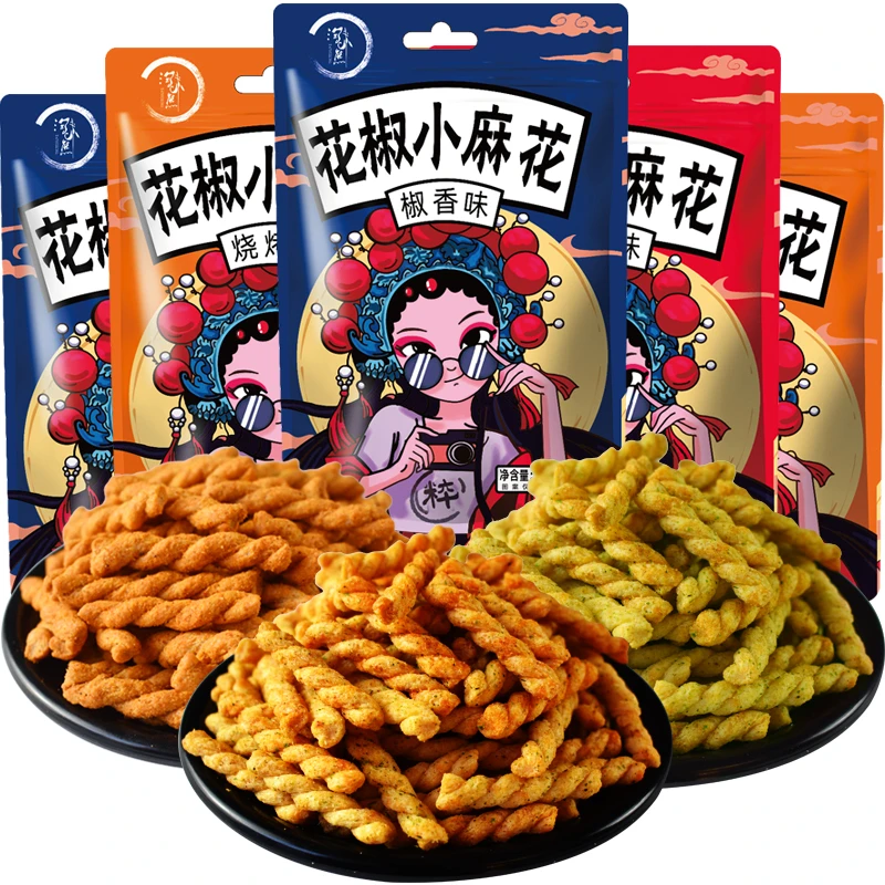 淘米熊7大袋花椒手工小麻花麻辣网红爆款休闲零食椒香酥脆