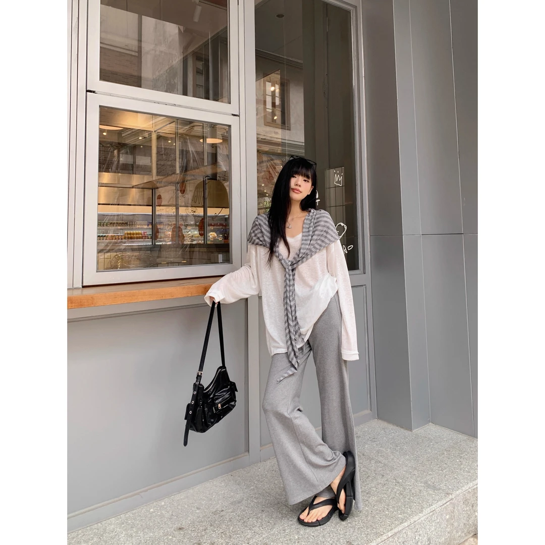 林木木条纹针织披肩绵羊毛柔软松弛叠穿外搭斗篷披肩女高级小围巾