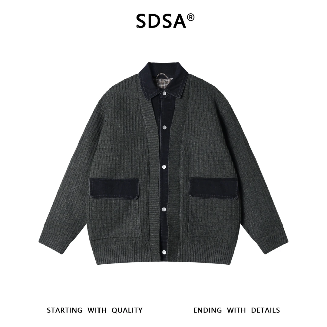 SDSA男士秋冬新款痞帅男装潮牌纽扣假两件翻领羽绒服外套百搭时尚